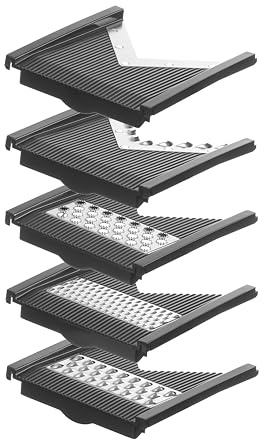 HENDI Jeu de 5 lames interchangeables pour mandoline en V HENDI 222614 – Accessoire de rechange pour râper, trancher et émincer les aliments, acier inoxydable et ABS, noir