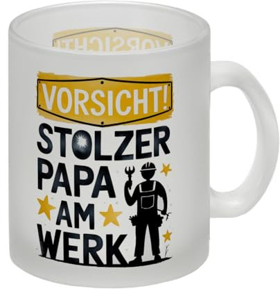 Vorsicht! Stolzer Papa am Werk Glas Tasse Lustige Tasse für Väter im Büro Alltag
