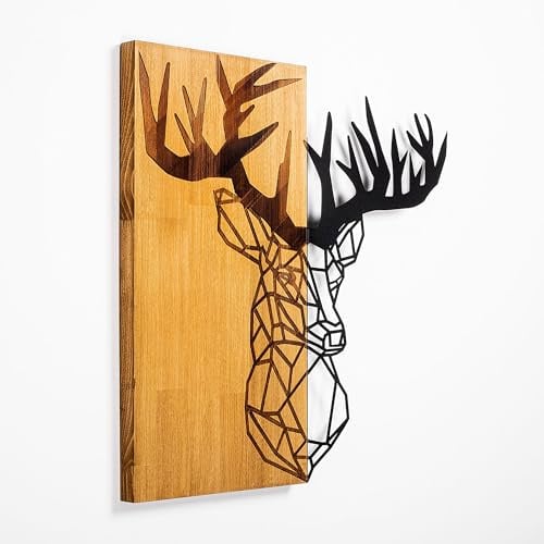 Elegant Decorative Wooden Wall Accessory, Walnut & Black, 58 x 60 cm | 50% Wood (3 cm) & Metal (1.5 mm) | Unique Texture & Color Variations