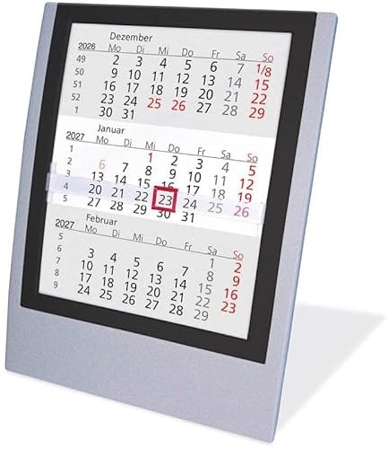 Tischkalender Einsteckkalender 2027/2028 grau/schwarz Monatskalender 3 Monate Kalender Kalendarium Stehkalender Aufstellkalender