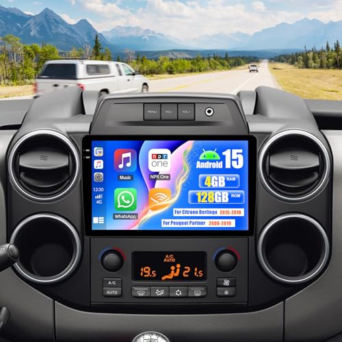 OiLiehu 4G+128G Android CarPlay Android Auto Autoradio für Citroen Berlingo 2015-2018/Peugeot Partner 2008-2019 Autoradio Mit Bildschirm 9 Zoll mit EQ/Bluetooth/SWC/FM/RDS/WiFi/GPS/Rückfahrkamera