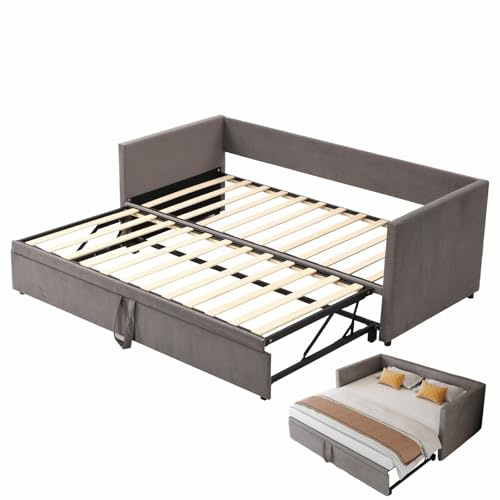 FOERPL Sofá cama 90/180 x 200 cm, 3 en 1 sofás convertibles con cama extraíble, cama individual de matrimonio de terciopelo, cama sofá extensible con somier de láminas (sin colchón)