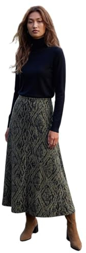 Roman Jersey Skirt for Women UK - Ladies Midi Maxi Floral Animal Print Autumn Winter Swing Smart Casual Office Cocktail Party Going Out Evening Holiday Cruise - Size 14 - Khaki