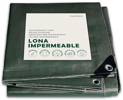 Lona Impermeable de PE 250 g/m² Verde, Reforzada con Ojales [3 x 5 m]