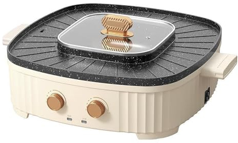 2 in 1 Electric Baking Pan and Hot Pot Combo, Indoor Non-Stick Electric Grill Pan，Electric Skillets with Divide，for Korean BBQ, Hot Pot