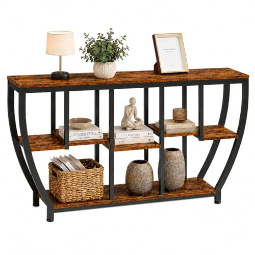 NEWBLUE Console Table, 160cm Narrow Console Table with Storage Shelves, 3-Tier Wooden Hallway Table Behind Sofa Table for Living Room, Hallway, Entryway, Foyer
