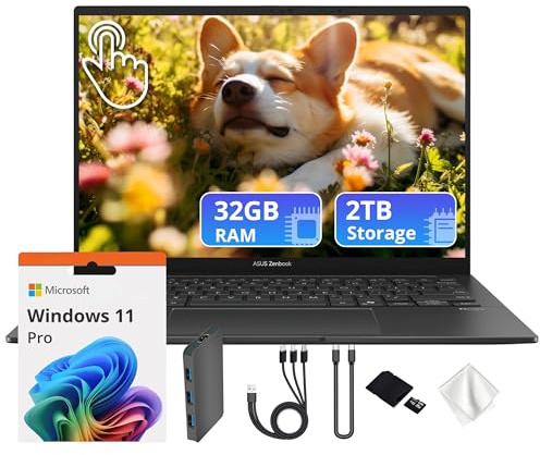 ASUS Zenbook 14 FHD+ OLED Touchscreen Laptop, Intel Ultra 9 285H, 32GB LPDDR5, 2TB Storage (1TB SSD&1TB Docking Station), Intel Arc Graphics, Backlit Keyboard, Copilot, Wi-Fi 7, Win 11 Pro, Gray