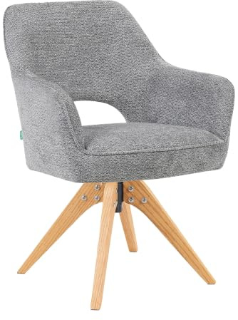 DUBI Möbel Design Esszimmerstuhl mit Taschenfederkern 1er Set– Ergonomischer Polsterstuhl 360° drehbar – Massivholz Eiche Gestell, Belastbar bis 150kg, Hochwertiger Webstoff (Grau)