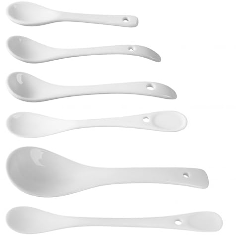 JOVYTH 6 Pezzi, Cucchiai in Ceramica Bianca di Vari Tagli 8,5-16,5cm, Manico Lungo, Per Caffè, Dessert, Yogurt, Proteine, Cucchiai per Uova, Porcellana, Versatili