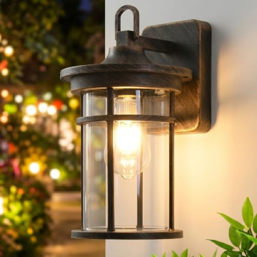 Wandleuchte Aussen, Vintage Aussenlampe mit Klarglas, 40W E27 Wandlampe | IP44 Wasserdicht Garten Außenwandleuchten für Garage, Balkon, Beleuchtung Terrasse (Bronze)