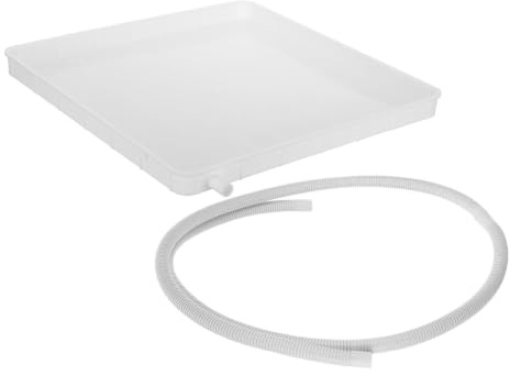 WOONEKY Climatiseurs bac de récupération d’eau carré en plastique blanc, 1 set avec tuyau de drainage 5 m, sortie d’évacuation latérale, pour unité de climatisation de fenêtre