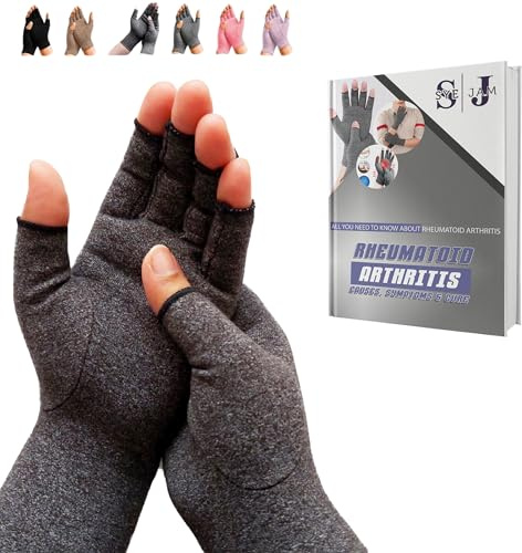 SyeJam Arthritis Gloves Fingerless- Rheumatoid Arthritis Compression Gloves for Pain Relief - Grey (M) 1 Pair