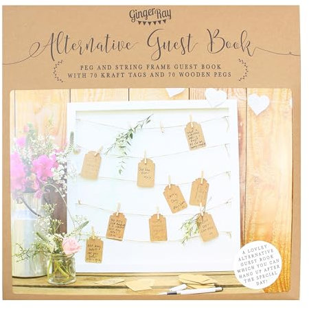 Ginger Ray Cadre de livre d'or de mariage avec étiquette de corde Rusric Country Blanc