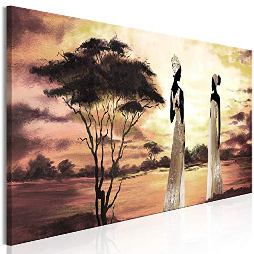 decomonkey Bilder Afrika 150x50 cm 1 Teilig Leinwandbilder Bild auf Leinwand Wandbild Kunstdruck Wanddeko Wand Wohnzimmer Wanddekoration Deko Landschaft Frauen Baum Wüste braun