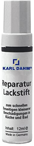 Karl Dahm Lackstift für Fliesen Weiß Alpin 12ml I Stift für kleinere Beschädigungen an Keramik, Emaille & Acryl I Speziallack für Küche & Bad – 11278
