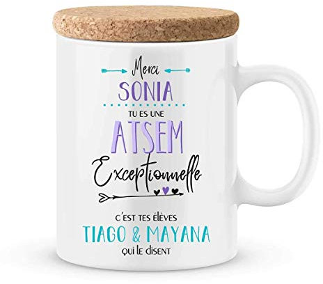 ÉNJA Création. Mug ATSEM à personnaliser avec le prénom de votre enfant - Cadeau atsem - cadeau atsem pour la fin d'année scolaire