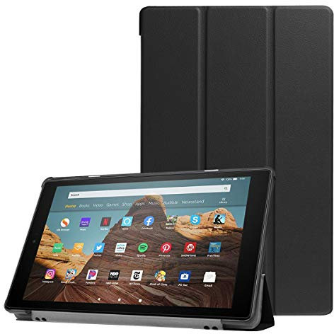 Funda para Amazon Fire HD 10 2019, funda de piel sintética con tapa y función de apagado automático para Amazon Fire HD 10 2019 Release (9ª generación) negro
