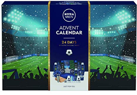 Nivea Herren Adventskalender Geschenkset, Adventskalender 2020 für Männer mit 24 NIVEA MEN Produkten, Weihnachtspflegeset, Fußball-Thema, Geschenkset mit Herren-Toilettenartikeln