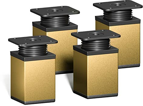 Sossai Möbelfüße MFV1, 4er Set, Höhe 60 mm, höhenverstellbar, Vierkantprofil 40 x 40 mm, goldfarben, ideal für Schränke und Kommoden