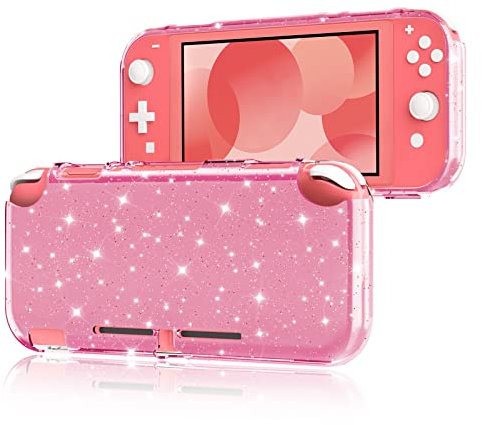 DLseego Housse de Protection Compatible avec Switch Lite,Protection Souple et Transparente en TPU, avec Design Anti-Choc et Anti-Rayures pour la Switch Lite, Crystal Glitter,Rose