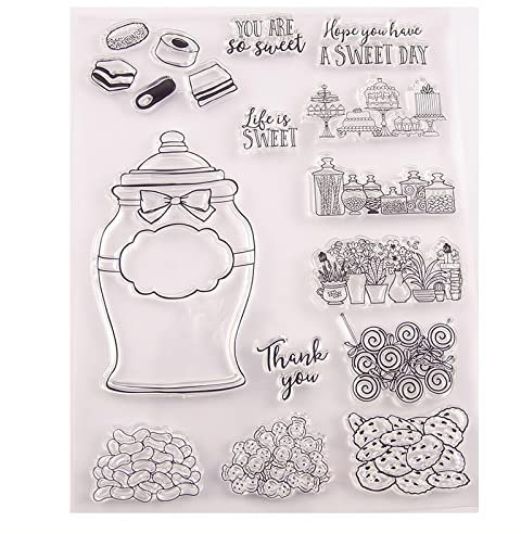 Qoiseys Sweets Jar Clear Stamps for Card Making, Rubber Stamps for DIY Scrapbooking Photo Album Embossing Paper Craft Decor