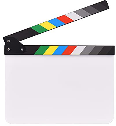 Filmklappe, Namolit Szene Acryl Filmklappe 30 * 24 cm, Regieklappe Farbstreifen Clapperboard Szenenklappe mit mehrfarbigen Sticks für Filmen Beschriften Video Requisiten TV-Serie Studio live Werbung