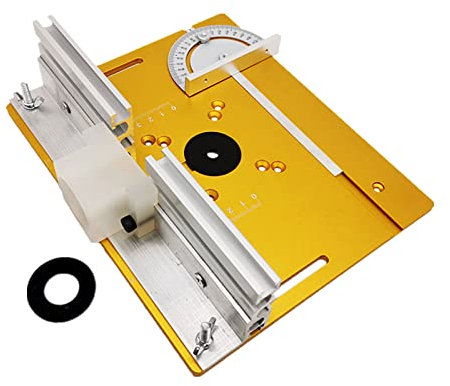 Aluminium Oberfräse Tisch Einsatzplatte, Holzbearbeitung Oberfräse Hobelmaschine Einlegeplatten mit Gehrungslehre, Frästisch Einlegeplatte für Holzbearbeitung Bänke(Gold)