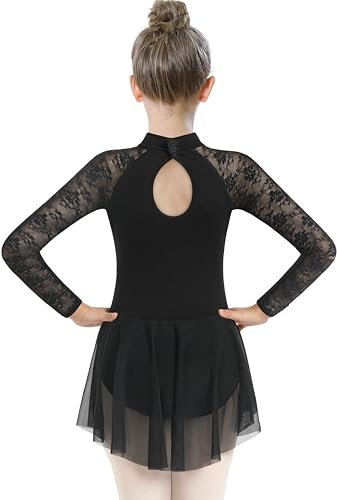 Mulnall Ballettkleidung Mädchen Tanz Ballett Trikot mit Rock Spitze Ärmel Ballerina Kinder Tanzkleid Tanzbody mit Rock Tütü Dancewear(6028-06-M)