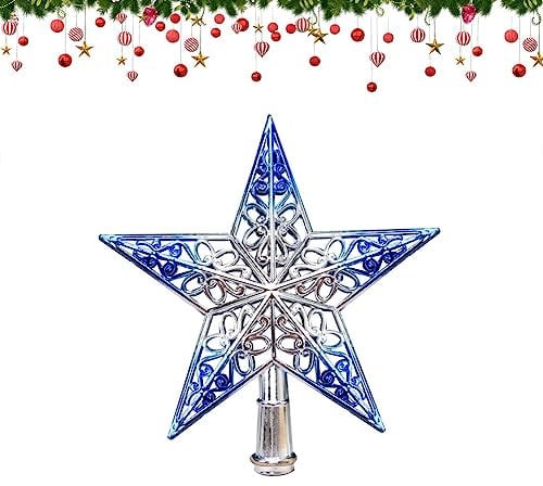Weihnachtsbaum Stern Spitze 20cm Christbaumspitze Baumspitze Spitze Aufstecker Weihnachtsbaum Stern Gold rot Baumspitze Stern Weihnachtsbaumspitze Stern für Weihnachtsbaumschmuck (Silber Blau)
