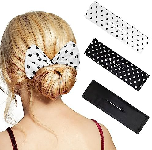 3 Stücke Hair Bun Maker Deft for Twister, Flexible Donut Bun, Lazy Curler Clips, Deft Bun Hair Tie French Twist Hair Bun, Hair Styling Accessories for Women & Girls Kids (Black, Polka Dots)