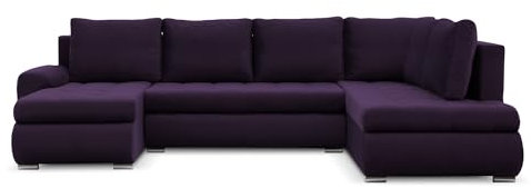 Mebligo - Ecksofa mit Schlaffunktion und Bettkasten Tokio II PRO, 300 cm Breit, Wohnzimmer Eckcouch Ottomane Rechts, Sofa Velour mit Bettfunktion - Sofa Lila (Kronos 37)