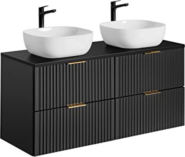 PIASKI ADEL Meuble de lavabo double 120 cm Noir Meuble de lavabo avec plan de travail ou lavabo encastré Meuble de salle de bain (plan de travail avec lavabos)