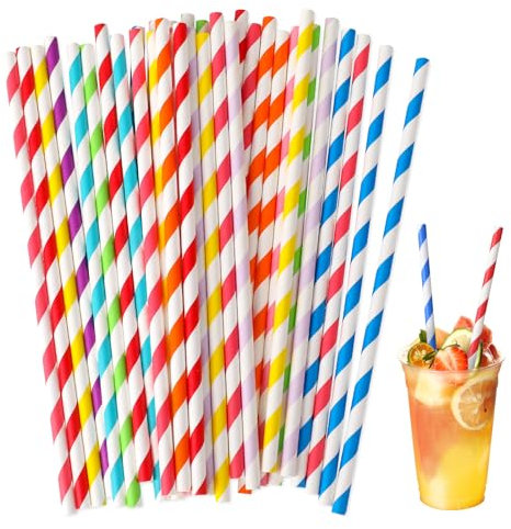 100 Pcs Papiertrinkhalme, Bunte Strohhalme Papier 10 Farben Einweg-Dekoration Plastikfrei Biologisch Abbaubare Natur Papier Trinkende Trinkhalme für Weihnachten, Feier Parteien, Hochzeit, Cocktail