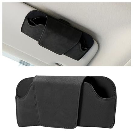 JNNJ Magnetischer Visier-Sonnenbrillenhalter, Leder Brillenetui Mit Clips Für Auto Visier, Auto-Sonnenbrillen-Schutz-Organizer Für Autos SUV Und Lastwagen(Schwarz)