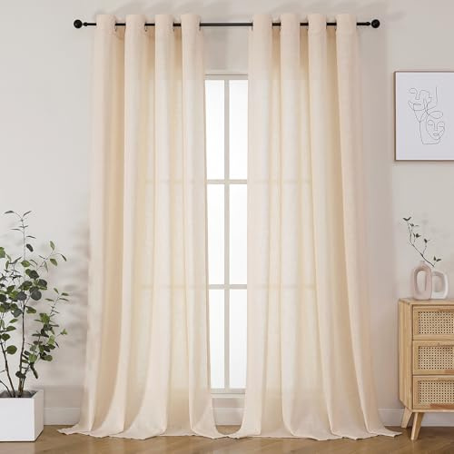 Joydeco Leinen Vorhänge Halbtransparent Wohnzimmer mit Ösen Gardinen Stores Leinenoptik Vorhang Modern Boho Ösenvorhang Ösenschal 2er Set 260x132cm (HxB) Beige Curtains für Schlafzimmer