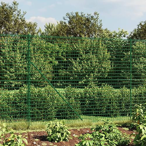 Iiaky Maschendrahtzaun mit Bodenhülsen Zaunelemente Weidezaun Zaunpfosten Metall Gartenzaun Metall Bauzaun Metall Grün 1,8x25 m - 154109