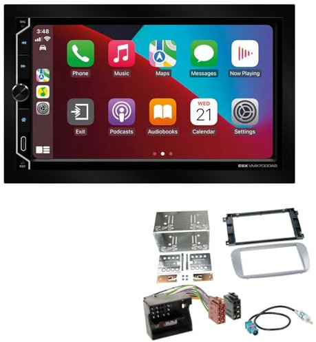 ESX VMX700DAB 2-DIN Autoradio kompatibel mit Wireless Apple CarPlay Android Auto Bluetooth DAB+ passend für Ford C-Max 2007-2010 Silber