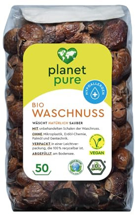 Planet Pure Bio Waschnuss - natürlich Waschen - umweltfreundlich - reicht für bis zu 50 Waschladungen - Wäsche waschen ohne Waschmittel oder Waschpulver mit unbehandelten Schalen der Waschnuss - 250 g