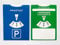 Generisch Parkscheibe und Ladezeitanzeige für E-Fahrzeuge, StVO-konform, mit Kontaktfeld, Blau/Grün, 2-in-1
