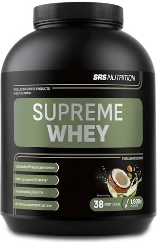 SRS Muscle - Supreme Whey XXL, 1.900 g, Pistazie-Kokos | Hydro-optimized Whey Protein | mit Enzym Laktase und Pro-B Vitaminen | aspartamfrei | deutsche Premiumqualität