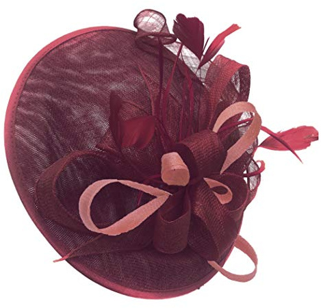 Caprilite Burgundy and Dusty Pink Sinamay Big Disc Saucer Fascinator Hat for Women Weddings Headband