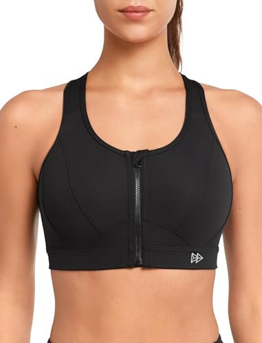 Yvette Sport BH Starker Halt Vorderverschluss Große Größe Mesh Ringerrücken für Lauf Joggen Reiten, Schwarz, L