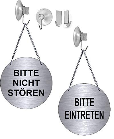 Bitte nicht stören-Bitte eintreten-Alu.-Edelstahloptik-Wendeschild-Infoschild-Hängeschild-Schild-130 mm Ø (139-21 mit Saughaken)