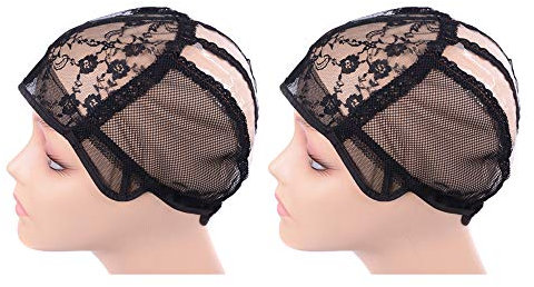 Perückenkappe Wig Cap mit Gummiband und Kunststoff auf der Rückseite zum Anfertigen von Perücken 2 Stück/Los (Schwarz L 23 Zoll)