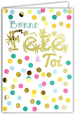 Afie 69-7088 Carte Bonne Fête à Toi Confettis Couleurs Rose Bleu Vert Orange Or Doré Fabriqué en France