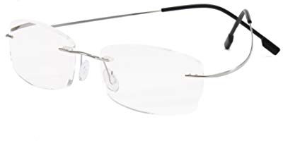 KoKoBin Occhiali da lettura senza montatura per leggere in titanio superleggero per uomo e donna(argento,+2.0)