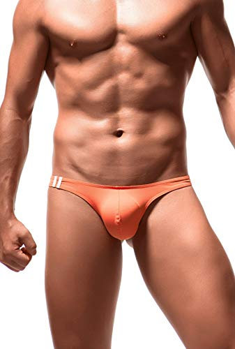 Newsywell Hommes String Spandex G String T-Back Tanga Micro Slip Respirant Taille Basse Bikini pour Hommes sous-Vêtements Orange Grand
