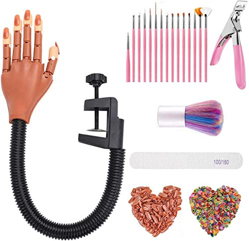 Reppkyh Übungshand für nageldesign, Make-up Maniküre Trainingshand, Professionelles Maniküre Handwerkzeug,mit 100 Stücke künstliche Nägel