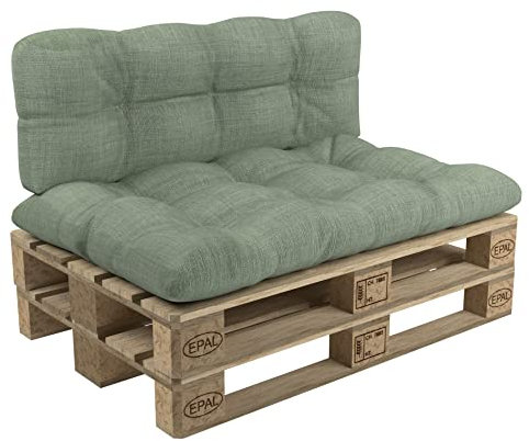 POKAR 2 Cojines para Europalés/Europalet aconchadas: 1x Cojín-Asiento 120x80x12cm +1x Cojín-Respaldo 120x40x12cm, para sofá de paletas, Interior y Exterior, sin palés, Verde