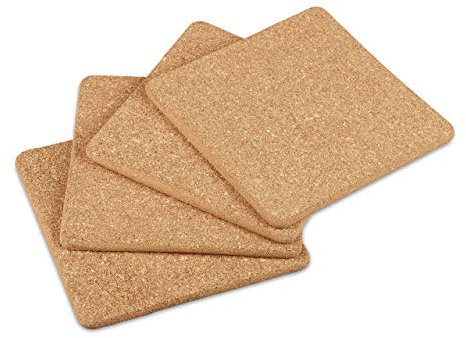 Relaxdays Korkuntersetzer 4er Set, für Töpfe & Pfannen, eckige Topfuntersetzer, hitzebeständig, 18,5 x 18,5 cm, Natur